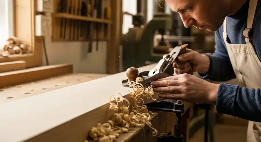 Alisando con precisión: el arte del cepillado manual en cada pasada. Cepillado manual de madera